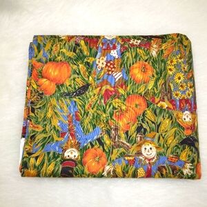 FABRIC Cotton Autumn Halloween Scarecrows and pumpkins in the corn field